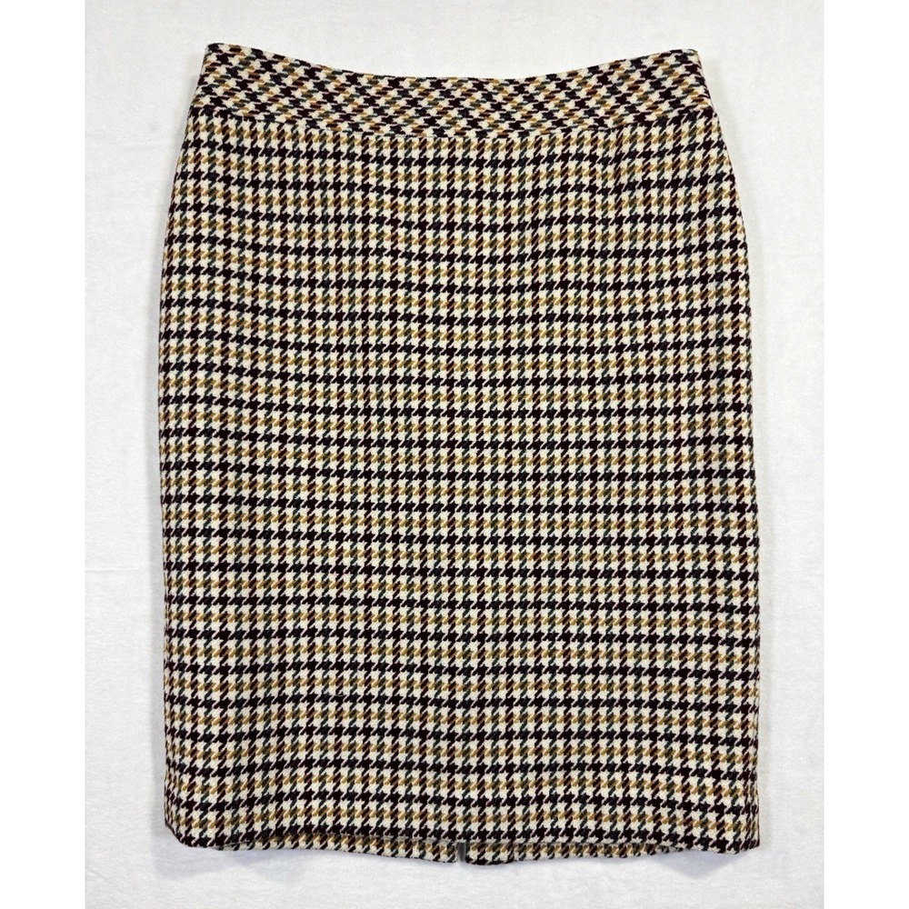 Talbots Wool Blend Houndstooth Fall Pencil Skirt Brown Cream Black Size 8